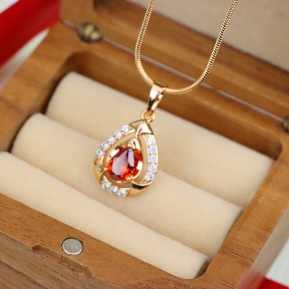 "Red Pear-Shaped Pendant with Gold Finish and Dazzling Accents, XPPT1802 - Picture 9 of 13